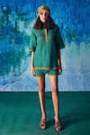 Buy_Capisvirleo_Blue Handloom Hand Crochet Collared Mirella Shirt With Shorts _at_Aza_Fashions