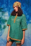 Buy_Capisvirleo_Blue Handloom Hand Crochet Collared Mirella Shirt With Shorts _Online_at_Aza_Fashions