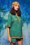 Shop_Capisvirleo_Blue Handloom Hand Crochet Collared Mirella Shirt With Shorts _Online_at_Aza_Fashions