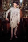 Buy_MATSYA_Beige Kurta Chanderi Embroidery Patch Silverneedle Autumn Jacket And Set _at_Aza_Fashions