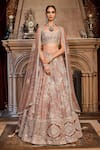 Buy_MATSYA_Pink Lehenga And Blouse Tissue Embroidery Zardozi French Rose Autumn Bridal Set _at_Aza_Fashions