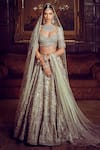 Buy_MATSYA_Green Blouse And Lehenga Raw Silk Embroidery Dori Leaf The Morbagh Bridal Set _at_Aza_Fashions