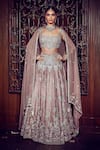 Buy_MATSYA_Pink Blouse And Lehenga Tissue Embroidery Zardozi French Rose Aurum Bridal Set _at_Aza_Fashions