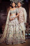 Buy_MATSYA_Ivory Blouse And Lehenga Raw Silk Embroidery Aari The Royal Satire Bridal Set _Online_at_Aza_Fashions