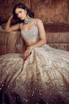 Buy_MATSYA_Beige Blouse And Lehenga Tissue Embroidery The Flamingo Landscape Bridal Set 