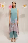 PREETI MEHTA_Blue Georgette Viscose 60% Printed Floral Round Kurta With Palazzo _Online_at_Aza_Fashions