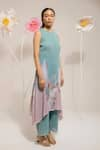 PREETI MEHTA_Blue Georgette Viscose 60% Printed Floral Round Kurta With Palazzo _at_Aza_Fashions