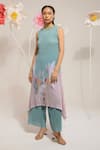 Buy_PREETI MEHTA_Blue Georgette Viscose 60% Printed Floral Round Kurta With Palazzo _at_Aza_Fashions