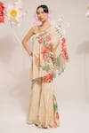 PREETI MEHTA_Cream 100% Viscose Printed Floral One-shoulder Top With Pant _at_Aza_Fashions