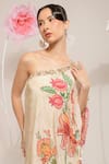 PREETI MEHTA_Cream 100% Viscose Printed Floral One-shoulder Top With Pant _Online