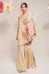 Buy_PREETI MEHTA_Cream 100% Viscose Printed Floral One-shoulder Top With Pant _at_Aza_Fashions