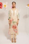 Buy_PREETI MEHTA_Cream 100% Viscose Printed Floral V-neck Kurta With Pant _Online_at_Aza_Fashions