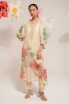 Buy_PREETI MEHTA_Cream 100% Viscose Printed Floral V-neck Kurta With Pant _at_Aza_Fashions