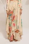 Shop_PREETI MEHTA_Cream 100% Viscose Printed Floral Square Cape And Draped Skirt Set _Online_at_Aza_Fashions