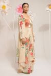 Shop_PREETI MEHTA_Cream 100% Viscose Printed Floral Square Cape And Draped Skirt Set 