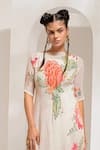 Buy_PREETI MEHTA_Ivory Georgette Viscose 60% Printed Floral Pearl Embroidered Kurta With Pant _Online_at_Aza_Fashions