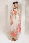 Buy_PREETI MEHTA_Ivory Georgette Viscose 60% Printed Floral Pearl Embroidered Kurta With Pant _at_Aza_Fashions