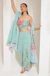 PREETI MEHTA_Green Georgette Viscose 60% Printed Floral Geometric Cape And Palazzo Set _at_Aza_Fashions