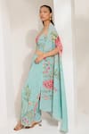 Buy_PREETI MEHTA_Green Georgette Viscose 60% Printed Floral Geometric Cape And Palazzo Set 