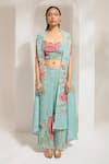 Shop_PREETI MEHTA_Green Georgette Viscose 60% Printed Floral Geometric Cape And Palazzo Set 