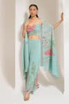 Buy_PREETI MEHTA_Green Georgette Viscose 60% Printed Floral Geometric Cape And Palazzo Set _at_Aza_Fashions