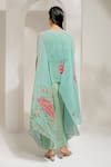 PREETI MEHTA_Green Lurex Chinon In 60% Printed Floral Boat Kaftan With Dhoti Pant _Online_at_Aza_Fashions