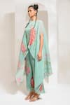 PREETI MEHTA_Green Lurex Chinon In 60% Printed Floral Boat Kaftan With Pant _at_Aza_Fashions