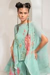 Shop_PREETI MEHTA_Green Lurex Chinon In 60% Printed Floral Boat Kaftan With Pant 