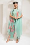 Buy_PREETI MEHTA_Green Lurex Chinon In 60% Printed Floral Boat Kaftan With Pant _at_Aza_Fashions