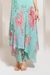 PREETI MEHTA_Green Georgette Viscose 60% Printed Floral Boat Pearl Work Kurta With Pant _Online_at_Aza_Fashions