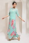 Shop_PREETI MEHTA_Green Georgette Viscose 60% Printed Floral Boat Pearl Work Kurta With Pant _Online_at_Aza_Fashions