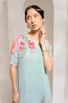 Buy_PREETI MEHTA_Green Georgette Viscose 60% Printed Floral Pearl Work Asymmetric Kurta With Pant 