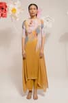 Buy_PREETI MEHTA_Yellow Georgette Viscose 60% Printed Floral Boat Kurta With Pant _Online_at_Aza_Fashions