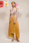 Buy_PREETI MEHTA_Yellow Georgette Viscose 60% Printed Floral Boat Kurta With Pant _at_Aza_Fashions