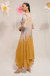 PREETI MEHTA_Yellow Georgette Viscose 60% Printed Floral Boat Kurta With Pant _Online_at_Aza_Fashions