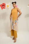 Buy_PREETI MEHTA_Yellow Georgette Viscose 60% Printed Floral Embroidered Neck Kurta With Pant _Online_at_Aza_Fashions