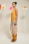 Buy_PREETI MEHTA_Yellow Georgette Viscose 60% Printed Floral Embroidered Neck Kurta With Pant 