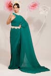 Shop_PREETI MEHTA_Green Georgette Viscose 60% Embroidered Pearls Pleated Saree With Blouse _Online_at_Aza_Fashions