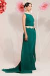 Buy_PREETI MEHTA_Green Georgette Viscose 60% Embroidered Pearls Pleated Saree With Blouse 