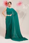 Buy_PREETI MEHTA_Green Georgette Viscose 60% Embroidered Pearls Pleated Saree With Blouse _at_Aza_Fashions