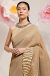 Shop_PREETI MEHTA_Gold Georgette Viscose 60% Embroidered Stones Closed Pleated Saree With Blouse _Online_at_Aza_Fashions