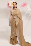 Buy_PREETI MEHTA_Gold Georgette Viscose 60% Embroidered Stones Closed Pleated Saree With Blouse _at_Aza_Fashions