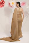 PREETI MEHTA_Gold Georgette Viscose 60% Embroidered Stones Closed Pleated Saree With Blouse _Online_at_Aza_Fashions