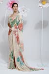 Buy_PREETI MEHTA_Cream 100% Viscose Embroidered Stones Scoop Floral Print Saree With Blouse _Online_at_Aza_Fashions