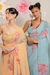 Buy_PREETI MEHTA_Ivory 100% Viscose Embroidered Stones Pleated Floral Print Saree With Blouse 