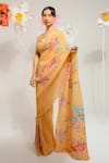 Buy_PREETI MEHTA_Yellow 100% Viscose Embroidered Stones Scoop Floral Print Saree With An Blouse _Online_at_Aza_Fashions