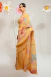 PREETI MEHTA_Yellow 100% Viscose Embroidered Stones Scoop Floral Print Saree With An Blouse _at_Aza_Fashions