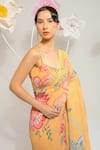 Buy_PREETI MEHTA_Yellow 100% Viscose Embroidered Stones Scoop Floral Print Saree With An Blouse 