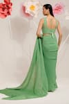 PREETI MEHTA_Green Georgette Viscose 60% Embroidered Sequin Pleated Saree With Flower Blouse _Online_at_Aza_Fashions