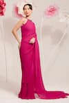 Buy_PREETI MEHTA_Pink Georgette Viscose 60% Embroidered Stones Plain Pleated Saree With Blouse 